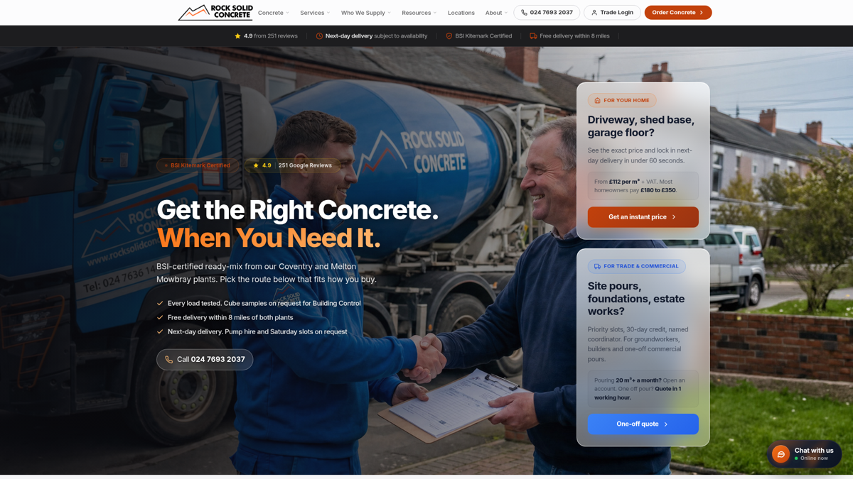 Rock Solid Concrete website